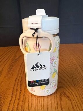 14 oz Hydrapeak Pale Pink Lemons & Daisy Water Bottle